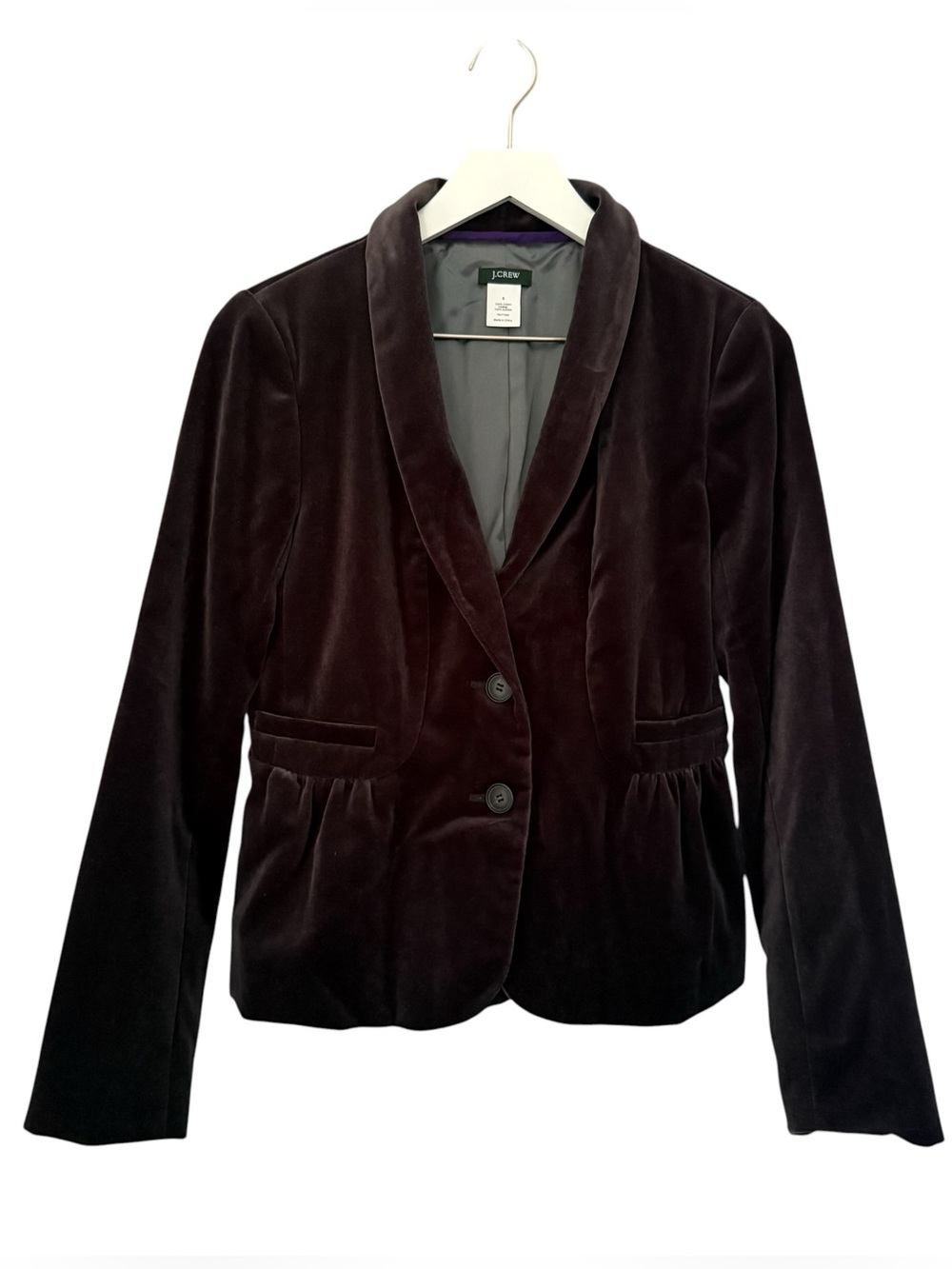 J.Crew Velvet Blazer Jacket Women’s 6 Fitted Peplum Style Lined Office Career